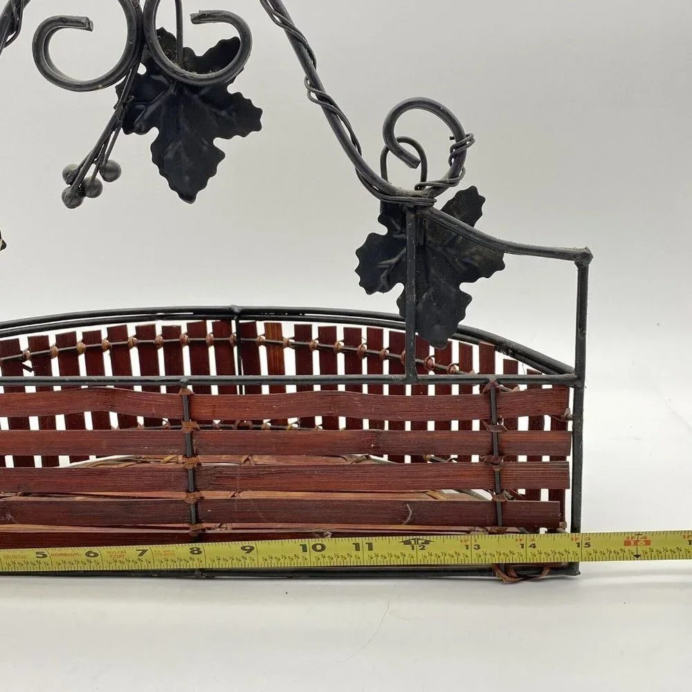 Wall Pocket Basket Semicircle Wood‎ Slat Metal Grape Leaf Scroll French Country